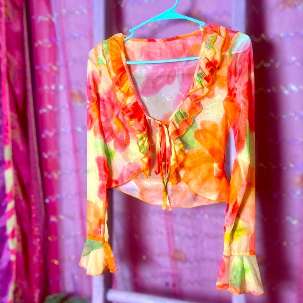Retro Cropped Sheer Blouse
